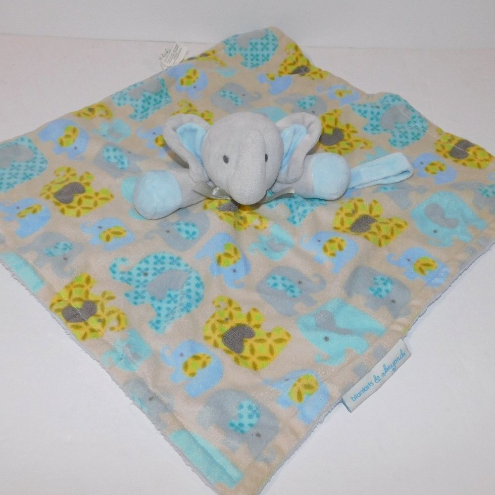 Blankets & Beyond Gray Blue Elephant Security Blanket Pacifier Holder baby Lovey